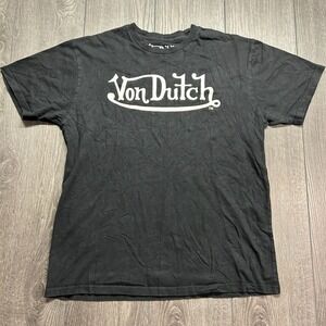 Von Dutch Mens Large Black Graphic Logo T-Shirt Short Sleeve Cotton Y2k Vintage